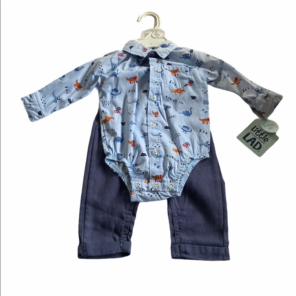 NWT Baby Boy Dinosaur 6-9 Mth 3 Piece Set Bow tie